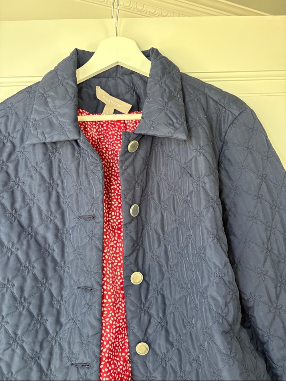 croft & barrow Navy Quilted Button-Front Jacket with Red Printed Lining Large - Picture 3 of 5